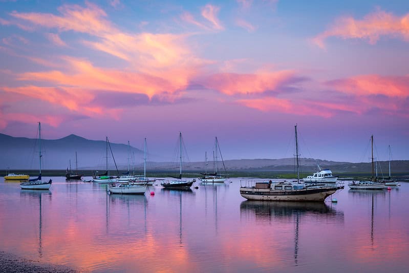 Boats along Morro Bay During-Sunrise