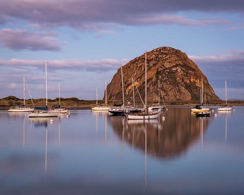 View of Morro Rock with boats
