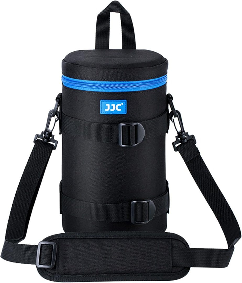 JJC padded lens pouch protecting telephoto lens during travel and kayaking