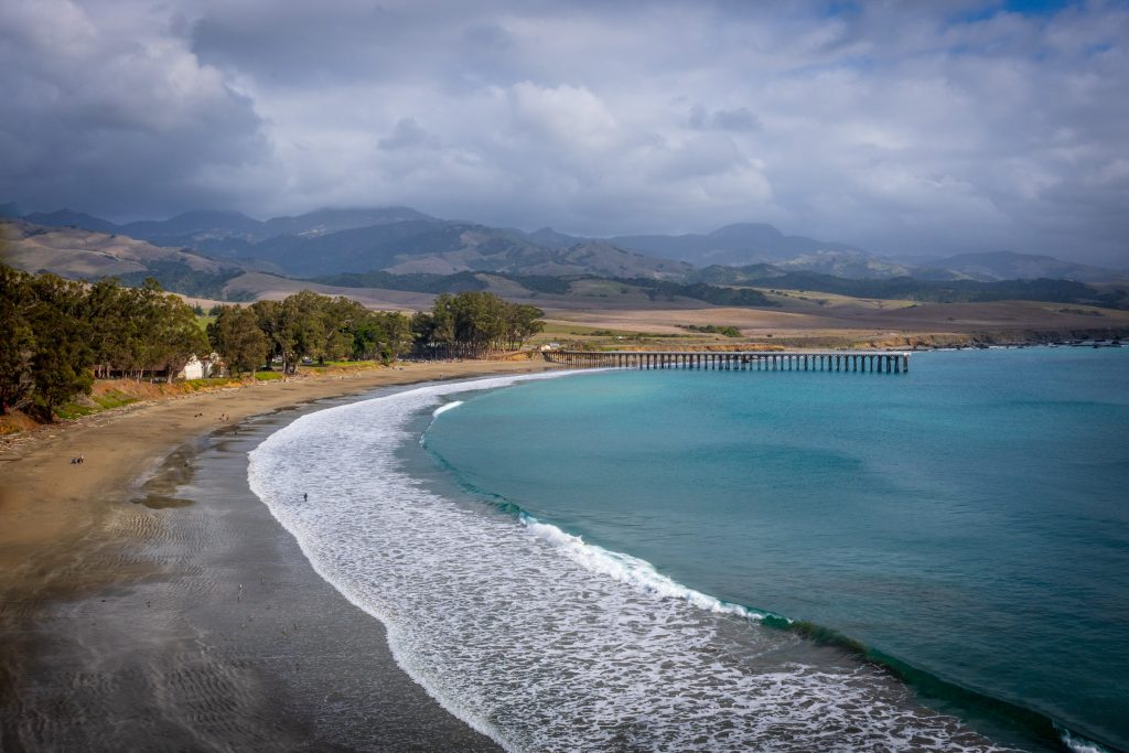 view of the san simeon pier in the distance